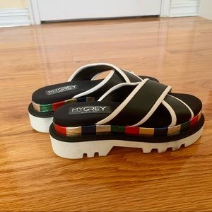 my greymer metallic striped platform sandals 37/7